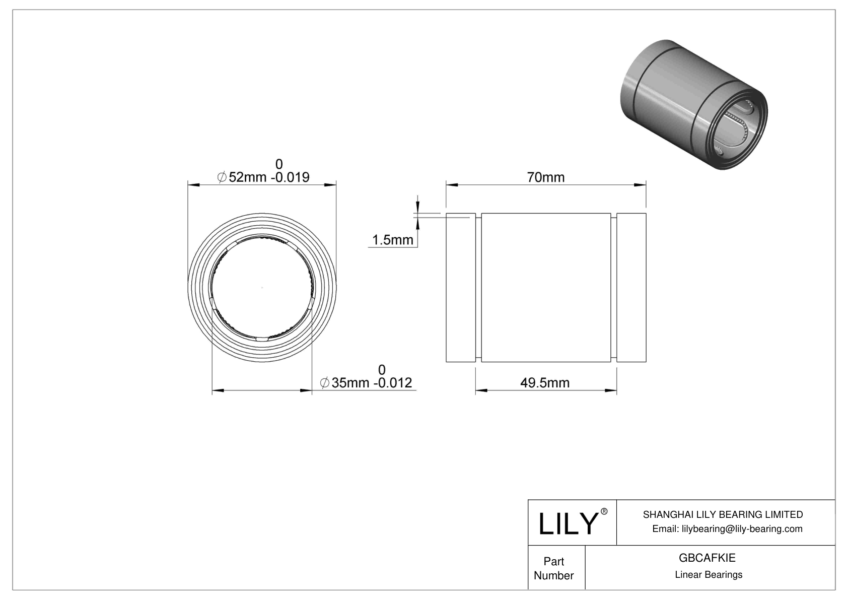 GBCAFKIE Common Linear Ball Bearings cad drawing