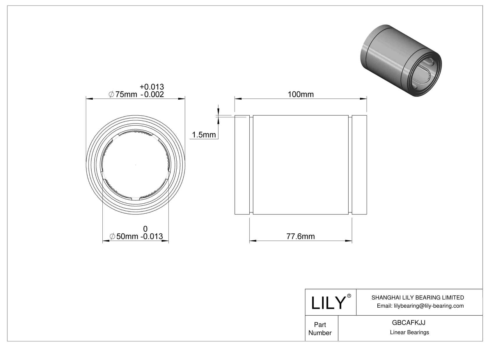 GBCAFKJJ Common Linear Ball Bearings cad drawing