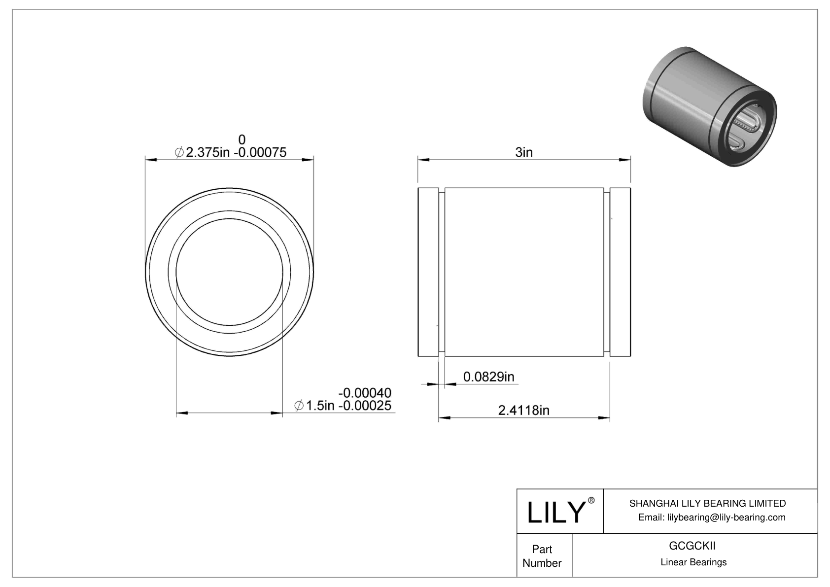 GCGCKII Common Linear Ball Bearings cad drawing