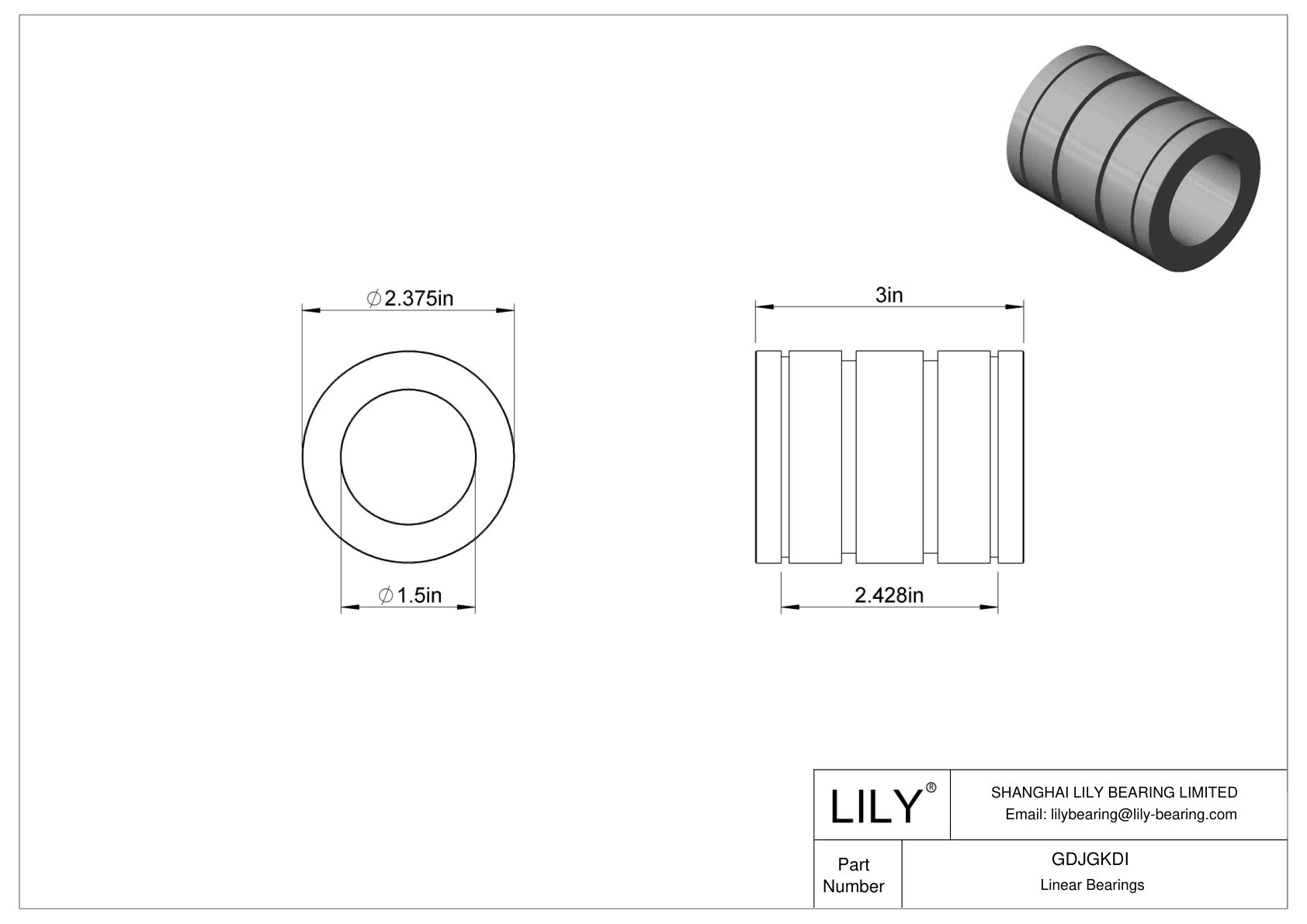 GDJGKDI Common Linear Sleeve Bearings cad drawing