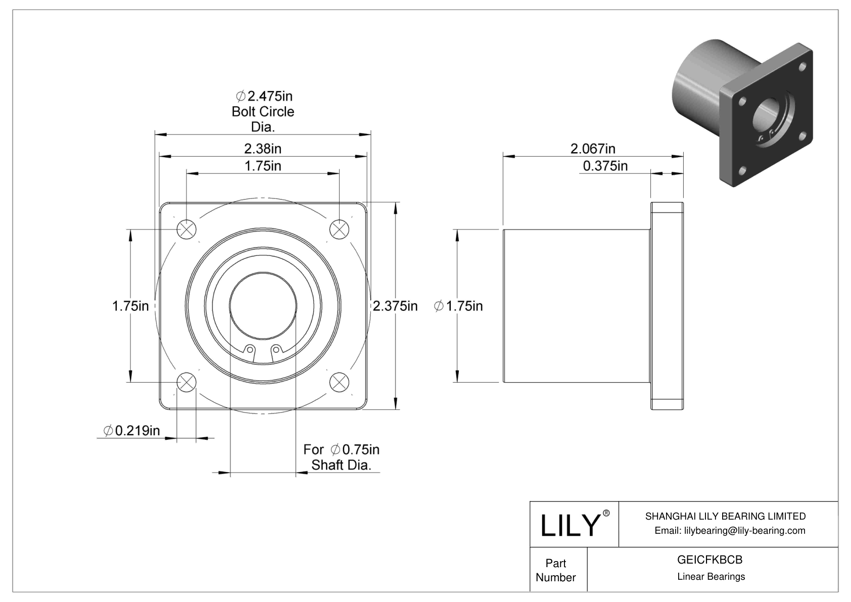 GEICFKBCB Chemical-Resistant Flange-Mounted Linear Sleeve Bearings cad drawing