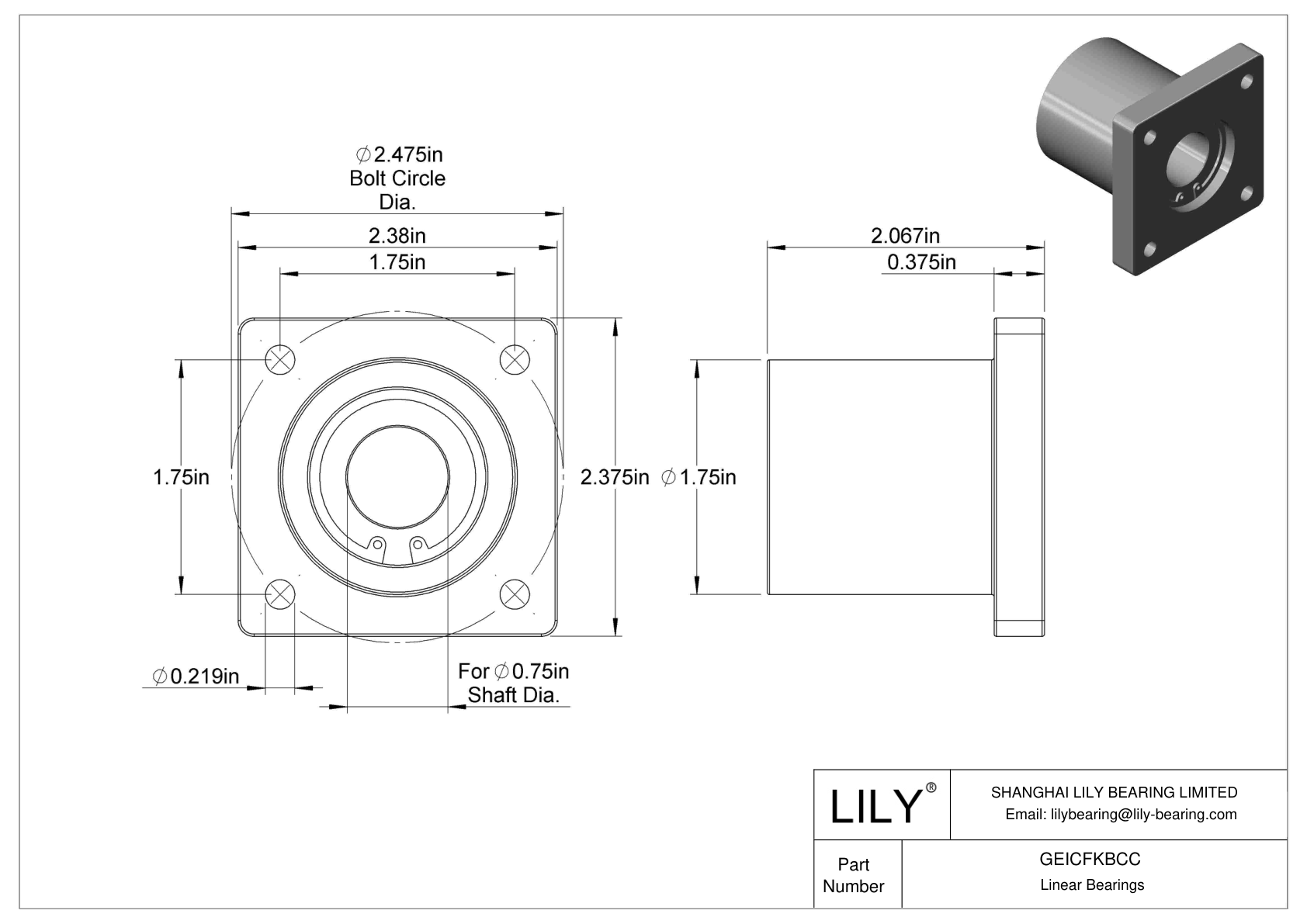 GEICFKBCC Chemical-Resistant Flange-Mounted Linear Sleeve Bearings cad drawing