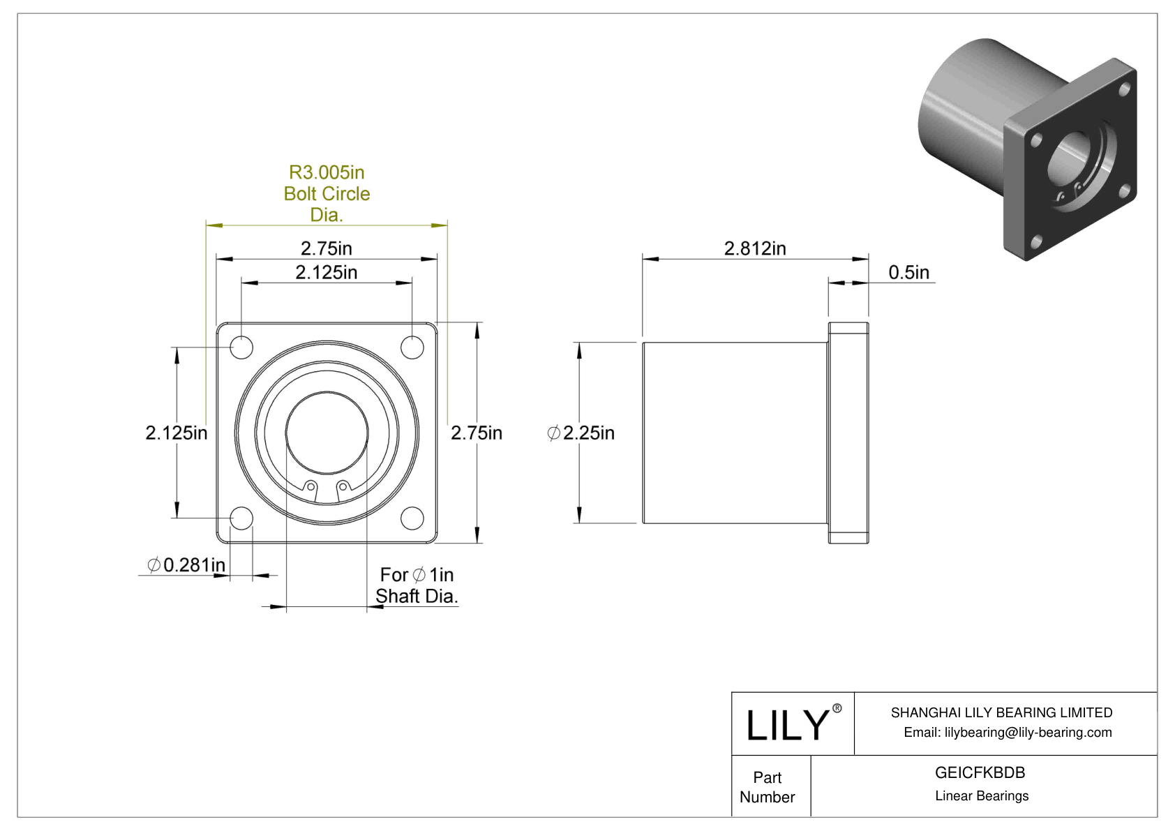 GEICFKBDB Chemical-Resistant Flange-Mounted Linear Sleeve Bearings cad drawing