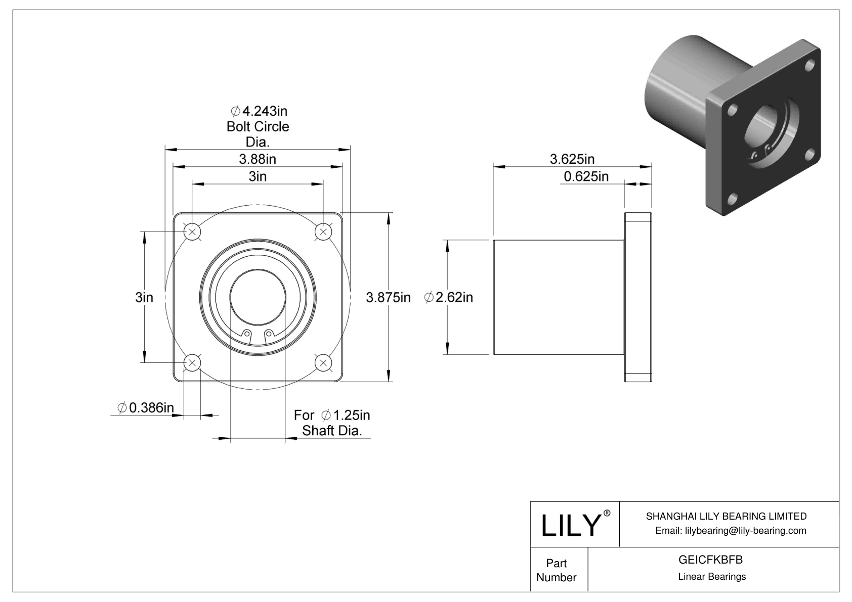 GEICFKBFB Chemical-Resistant Flange-Mounted Linear Sleeve Bearings cad drawing