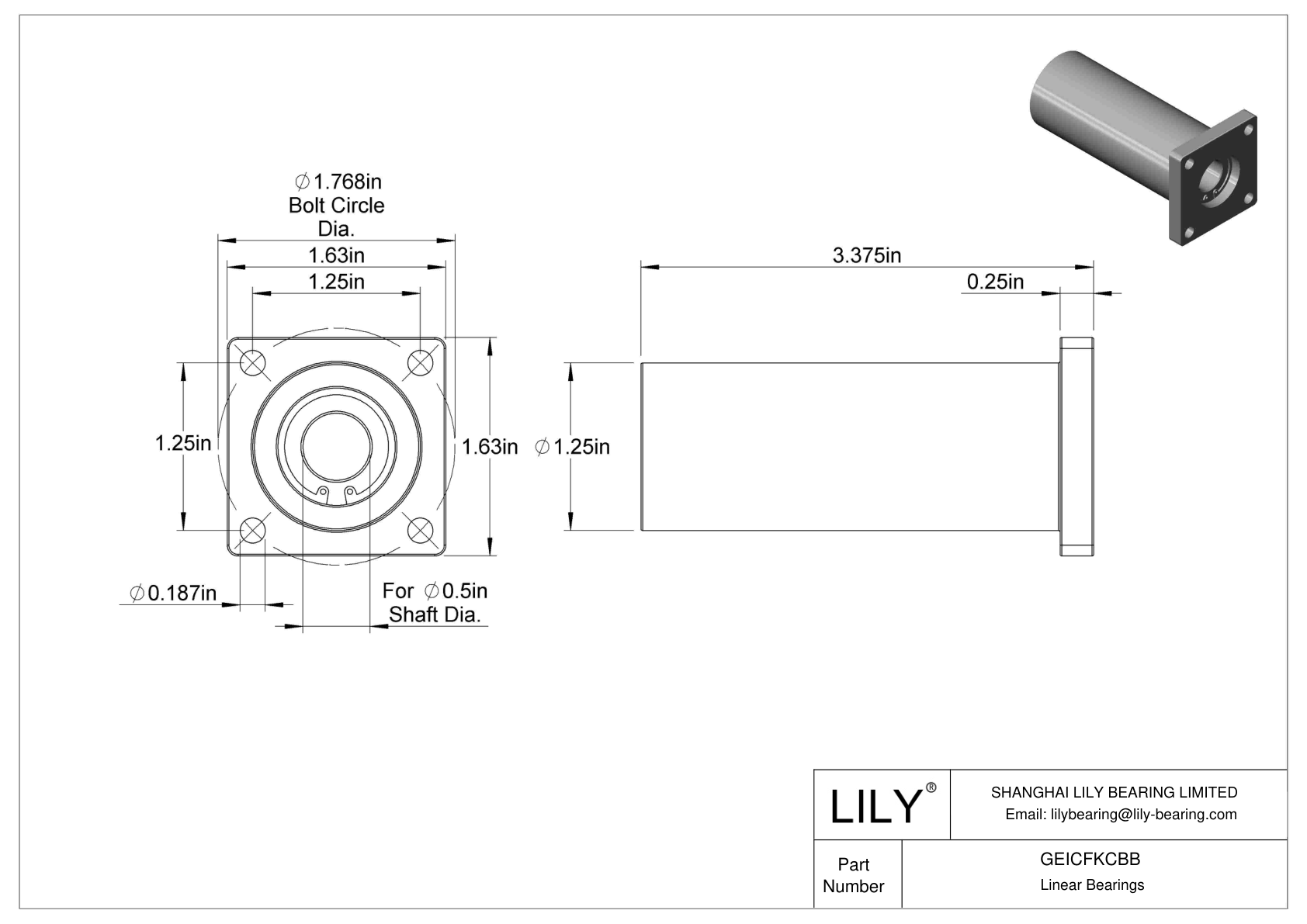 GEICFKCBB Chemical-Resistant Flange-Mounted Linear Sleeve Bearings cad drawing