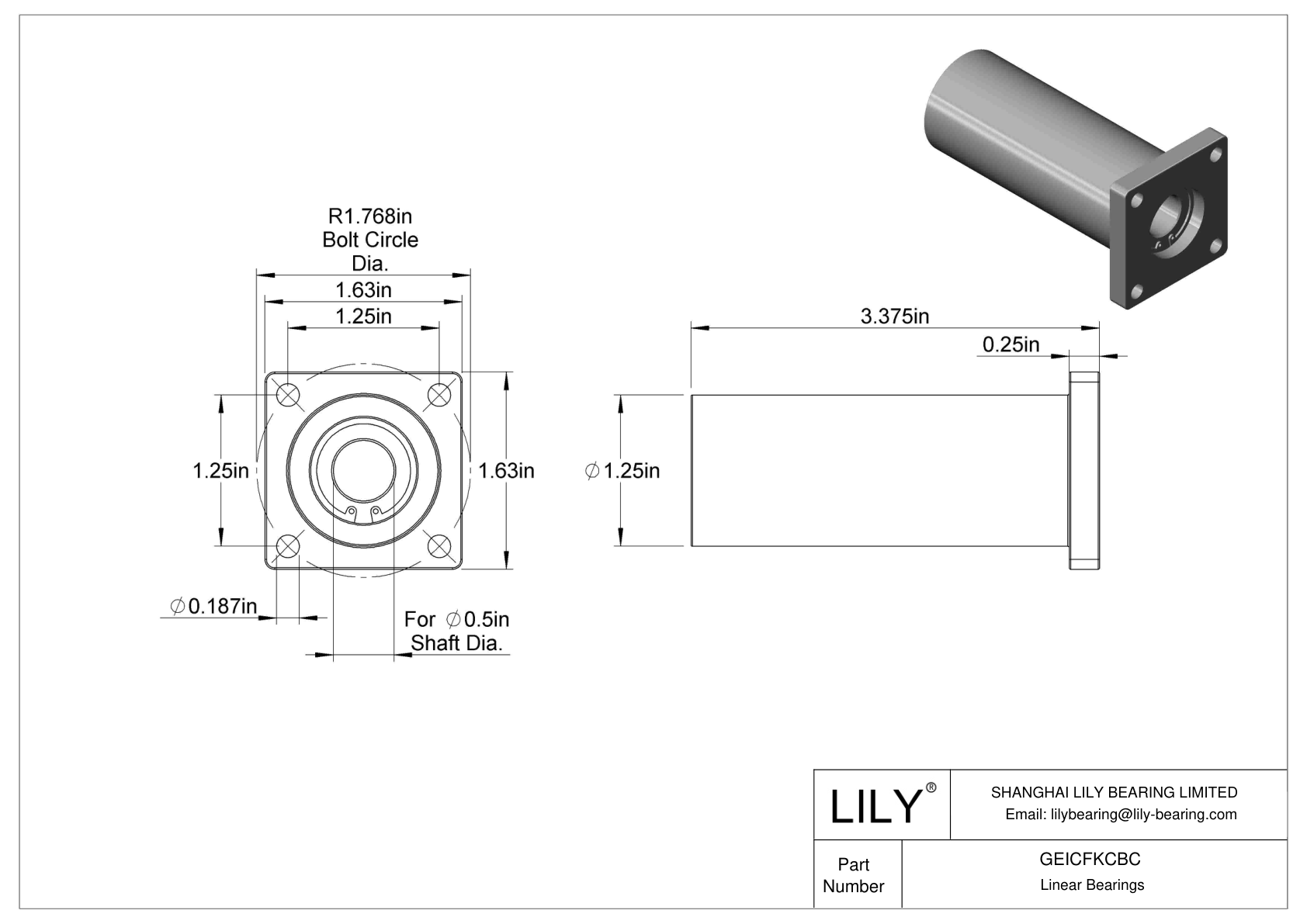 GEICFKCBC Chemical-Resistant Flange-Mounted Linear Sleeve Bearings cad drawing