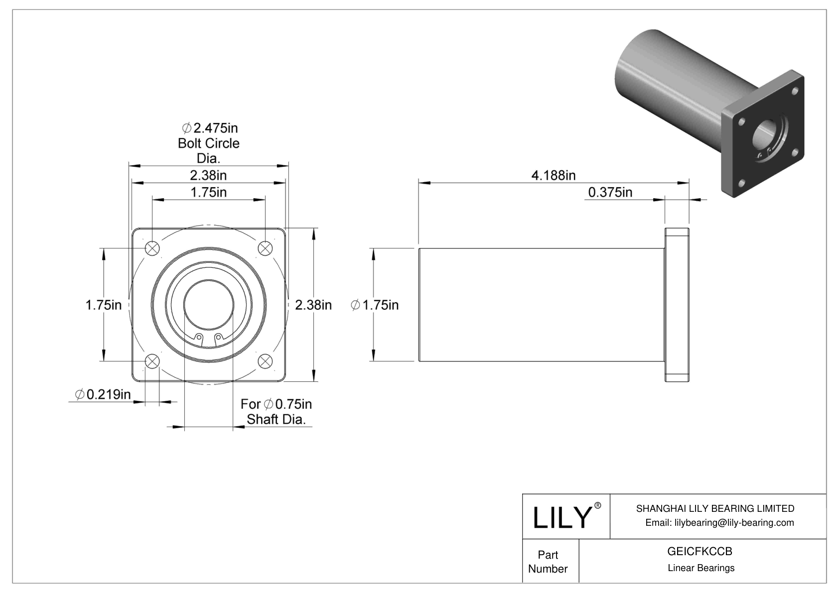 GEICFKCCB Chemical-Resistant Flange-Mounted Linear Sleeve Bearings cad drawing