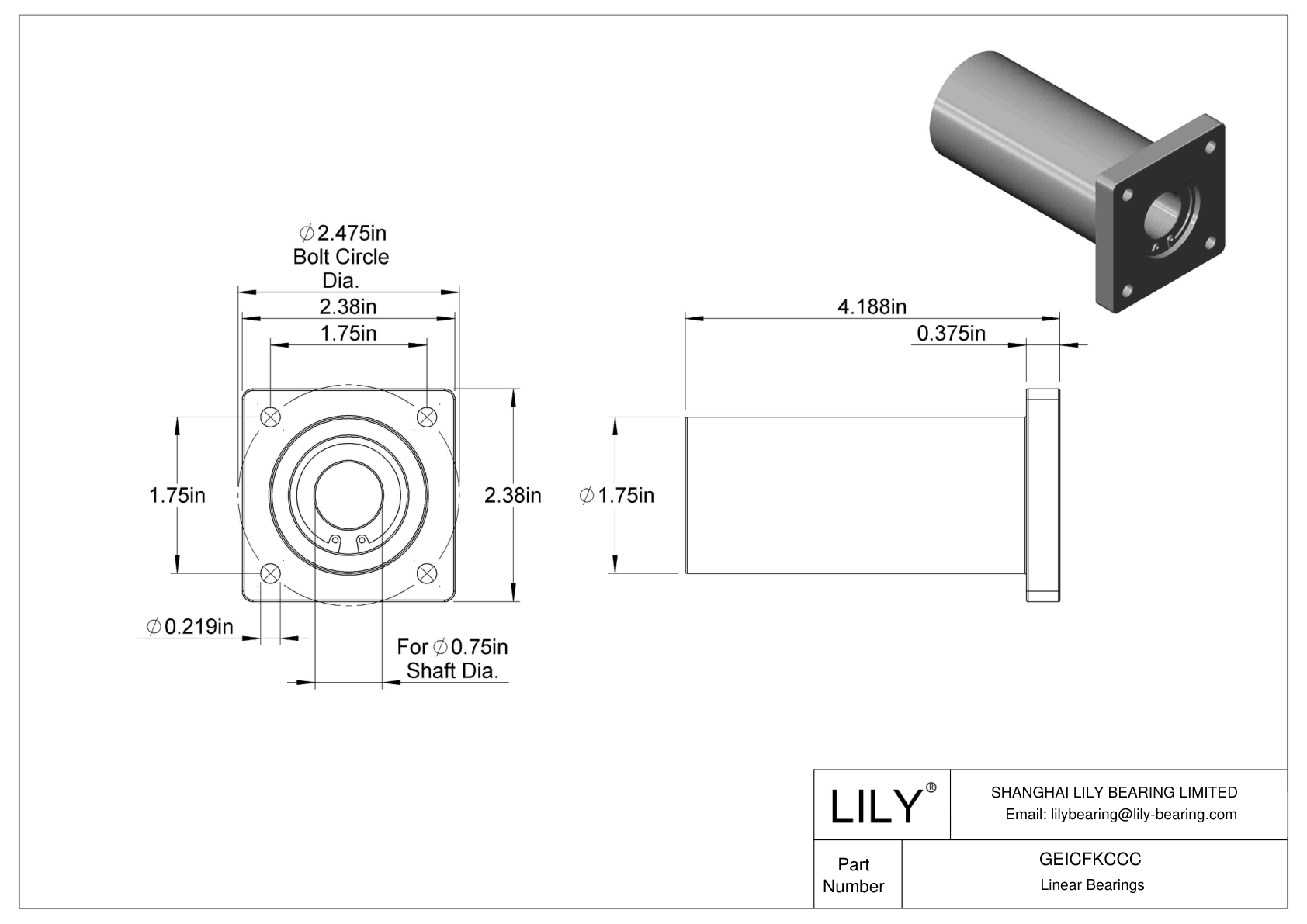 GEICFKCCC Chemical-Resistant Flange-Mounted Linear Sleeve Bearings cad drawing