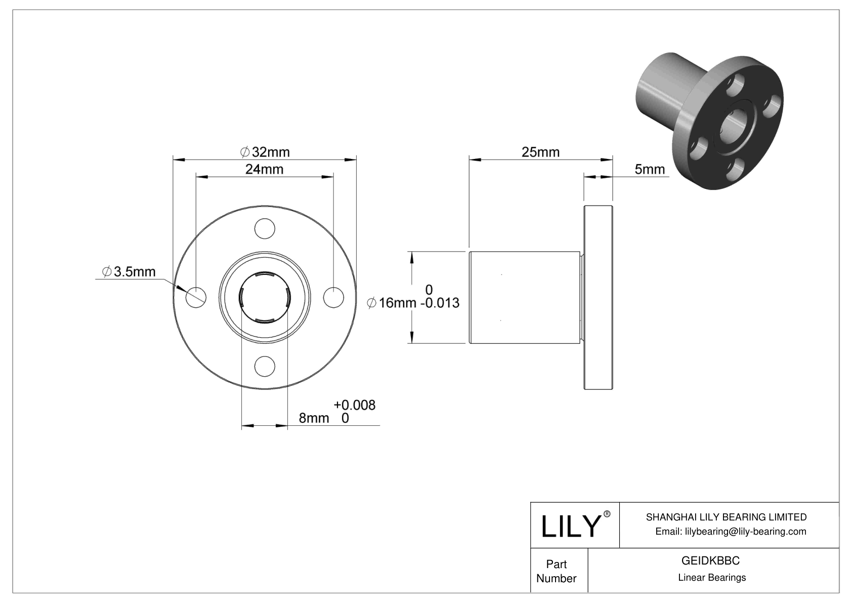 GEIDKBBC Flange-Mounted Linear Ball Bearings cad drawing