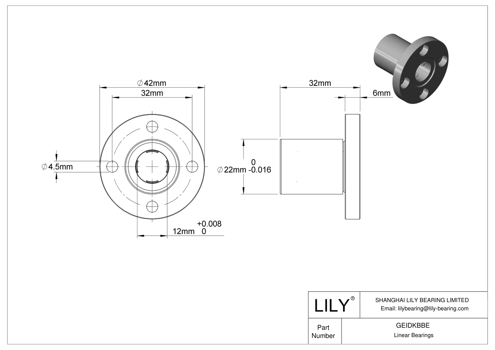 GEIDKBBE Flange-Mounted Linear Ball Bearings cad drawing