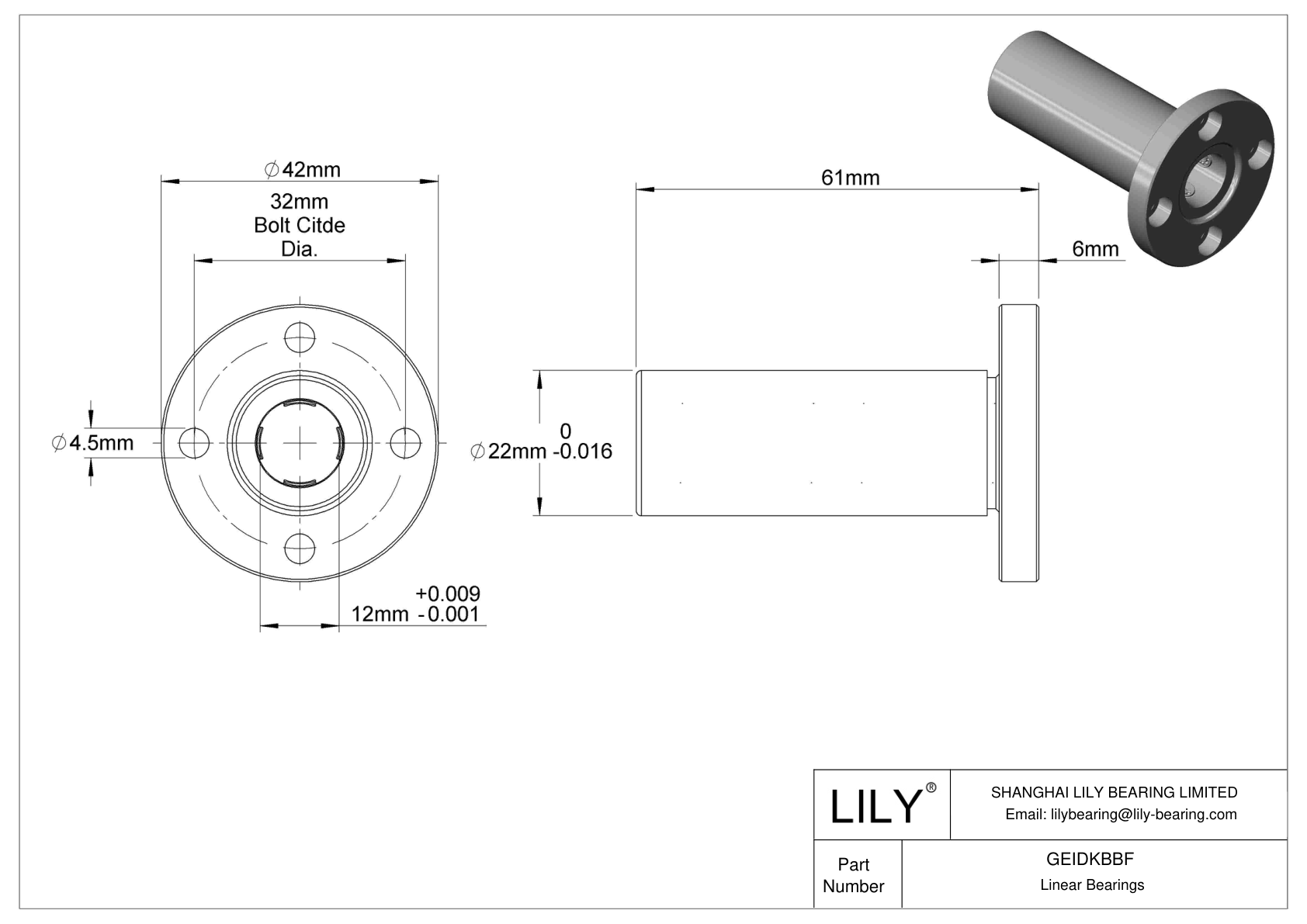 GEIDKBBF Flange-Mounted Linear Ball Bearings cad drawing