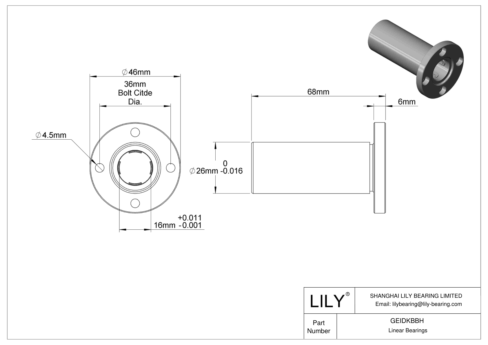 GEIDKBBH 法兰带座直线球轴承 cad drawing