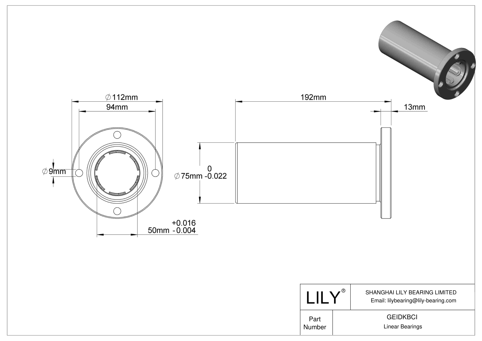 GEIDKBCI Flange-Mounted Linear Ball Bearings cad drawing