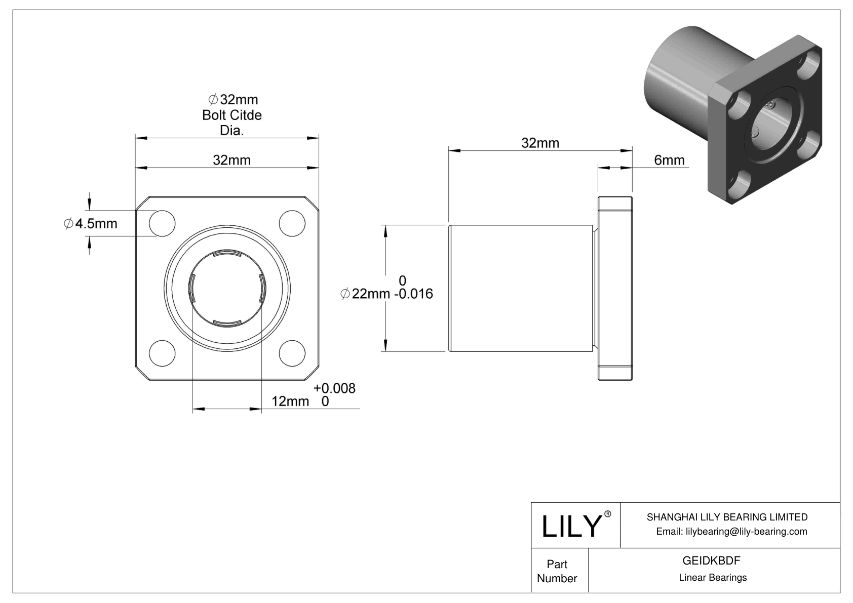 GEIDKBDF Flange-Mounted Linear Ball Bearings cad drawing