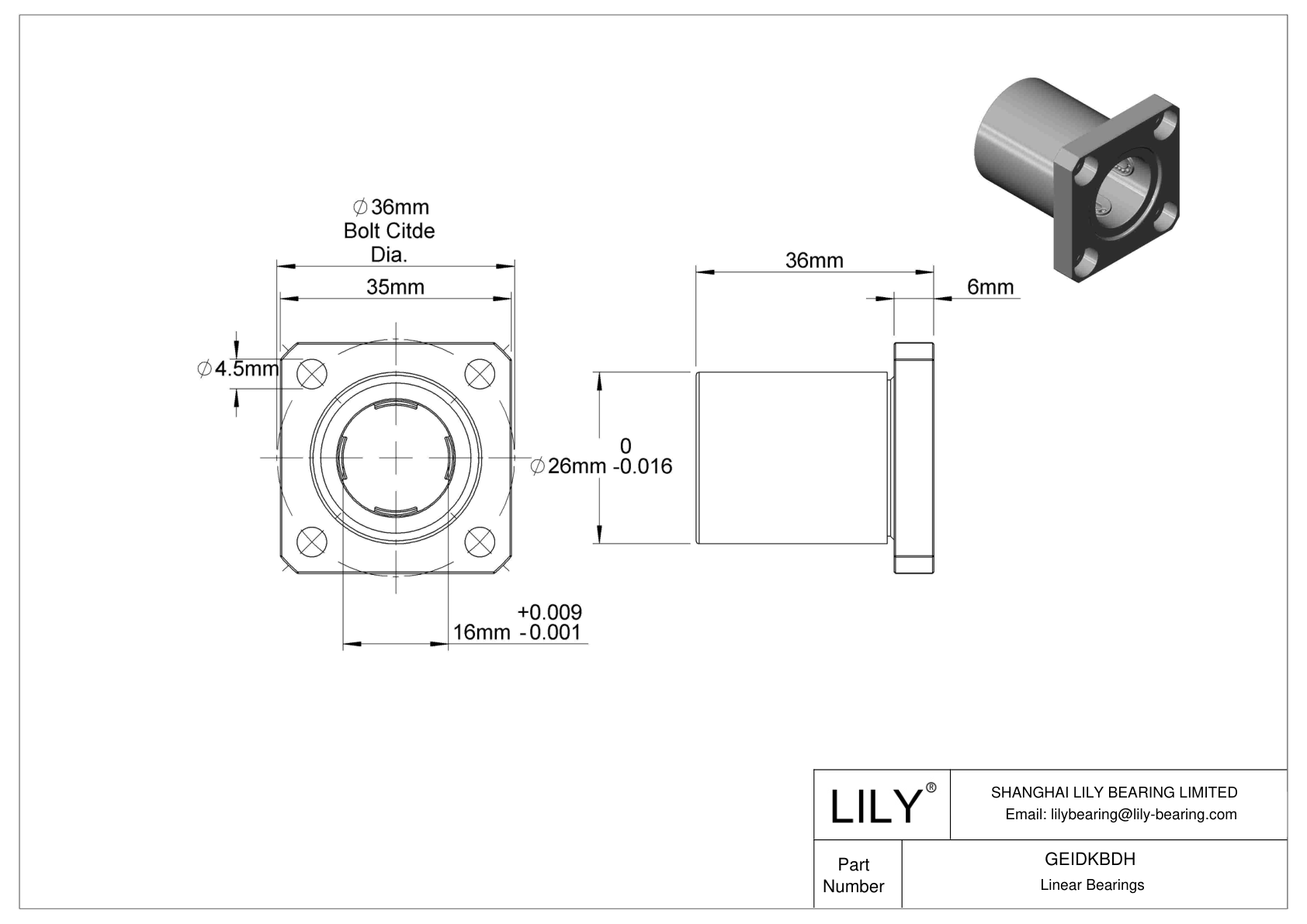 GEIDKBDH Flange-Mounted Linear Ball Bearings cad drawing