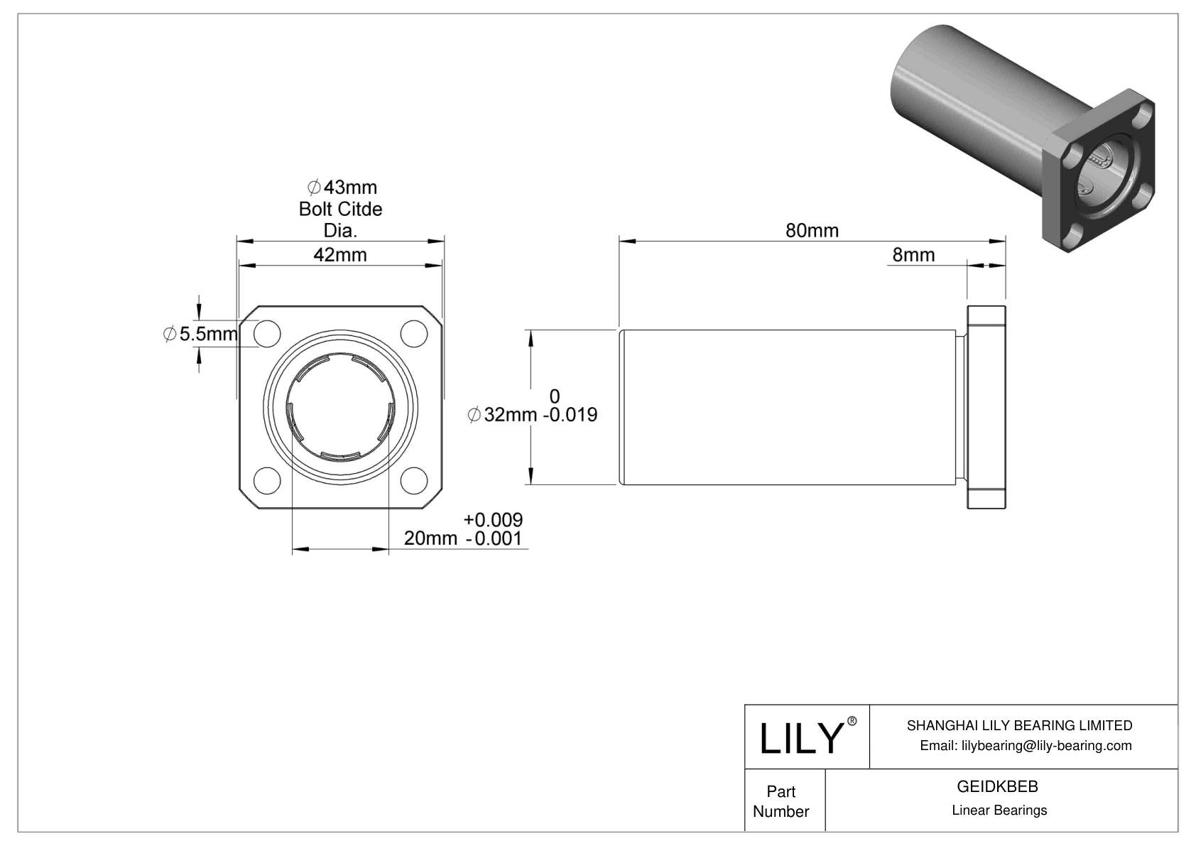 GEIDKBEB Flange-Mounted Linear Ball Bearings cad drawing