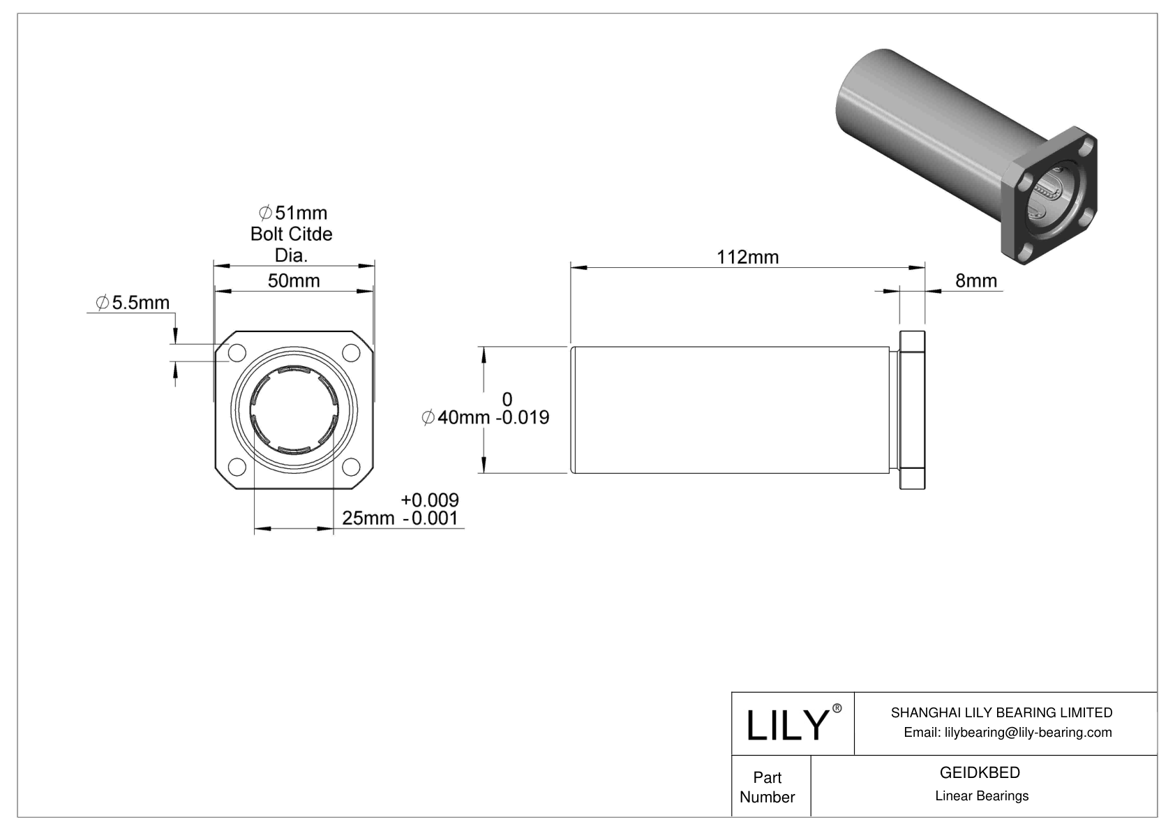 GEIDKBED Flange-Mounted Linear Ball Bearings cad drawing