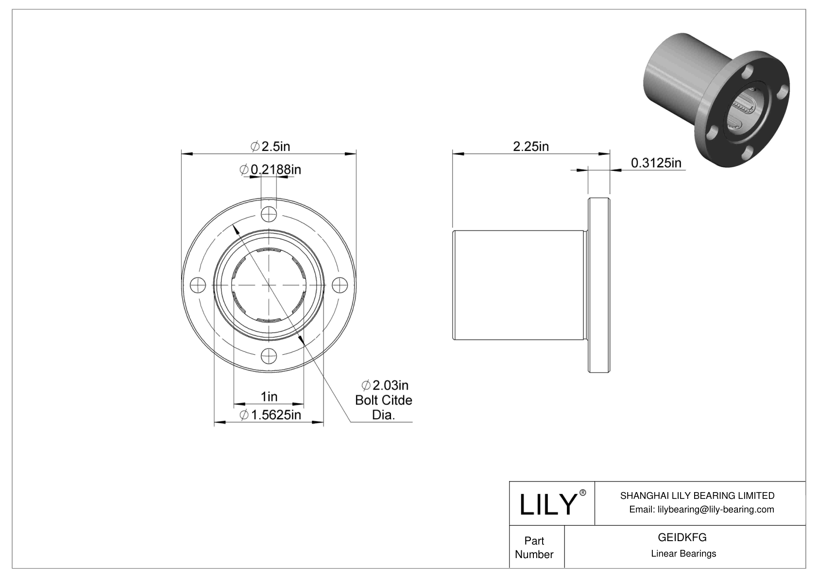 GEIDKFG Flange-Mounted Linear Ball Bearings cad drawing