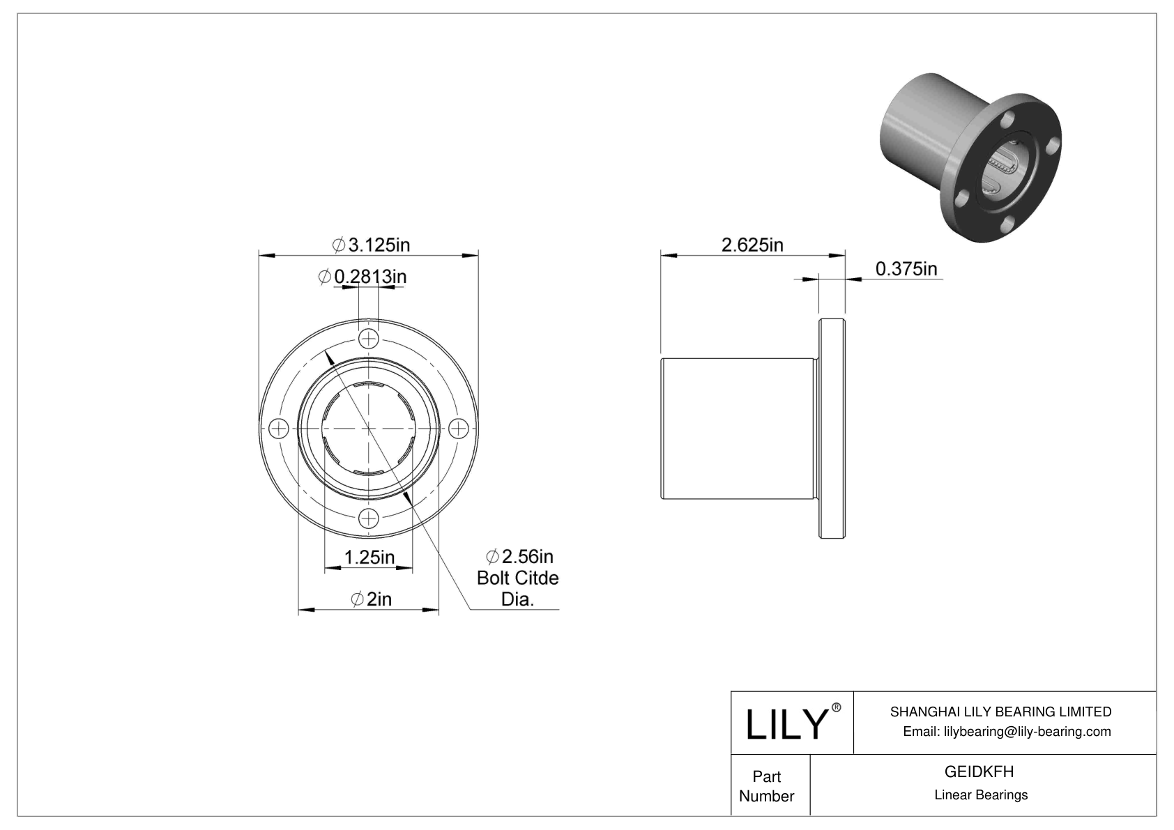 GEIDKFH Flange-Mounted Linear Ball Bearings cad drawing