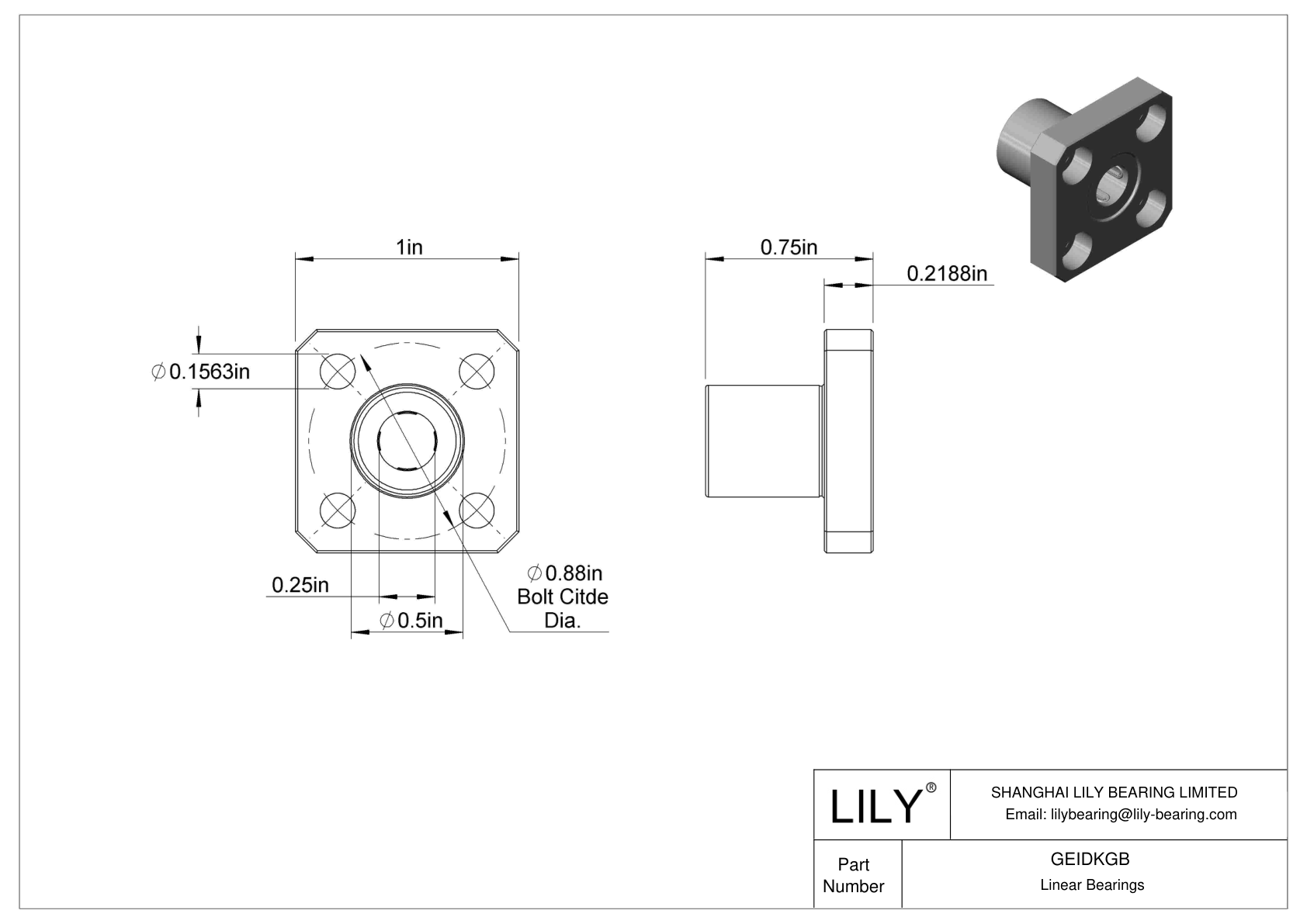 GEIDKGB Flange-Mounted Linear Ball Bearings cad drawing