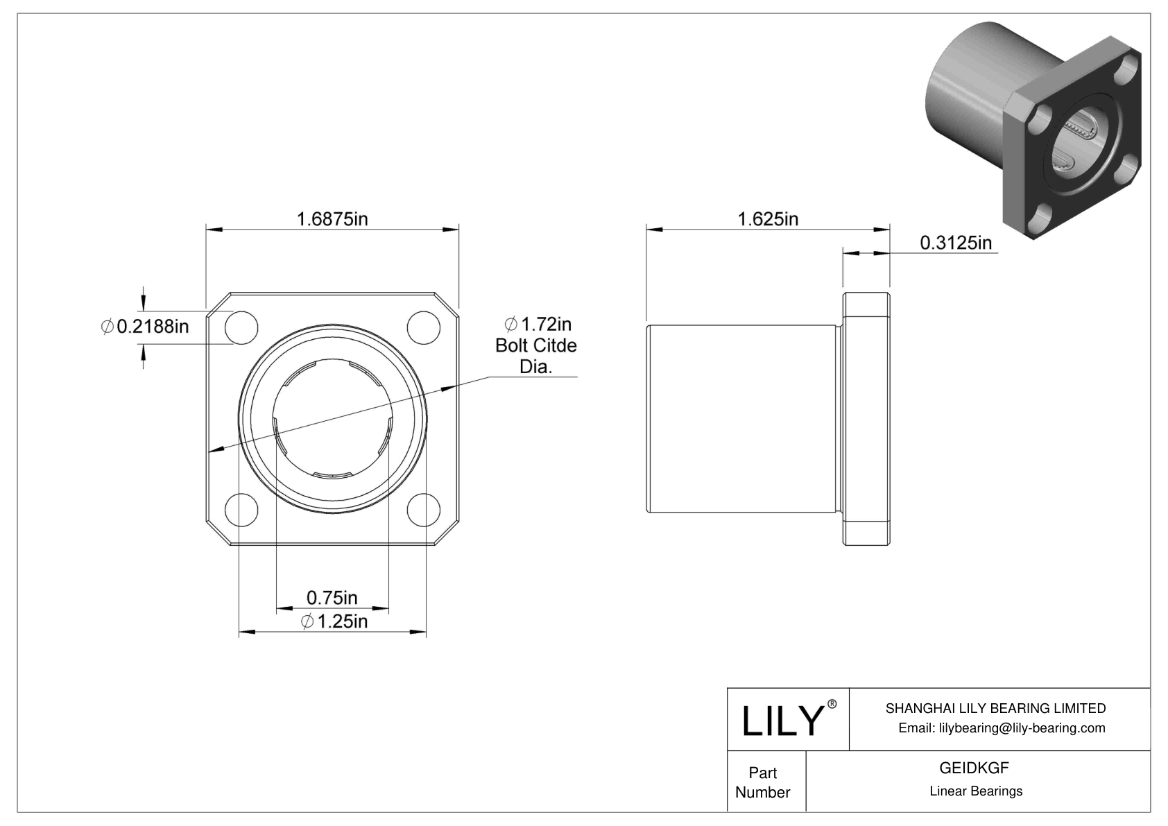 GEIDKGF Flange-Mounted Linear Ball Bearings cad drawing