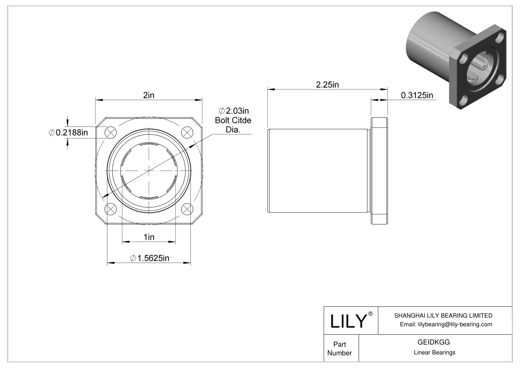 GEIDKGG Flange-Mounted Linear Ball Bearings cad drawing