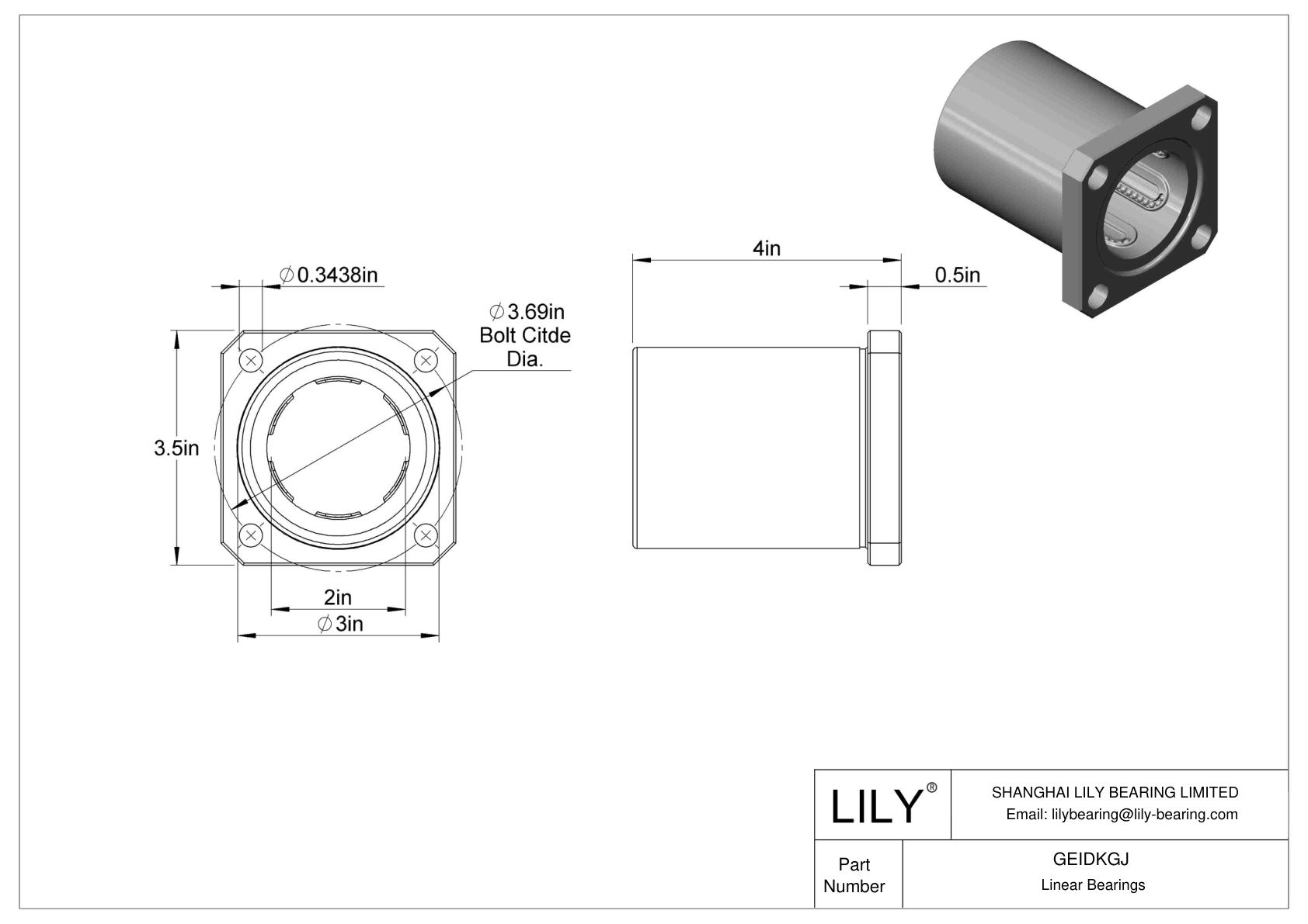 GEIDKGJ Flange-Mounted Linear Ball Bearings cad drawing