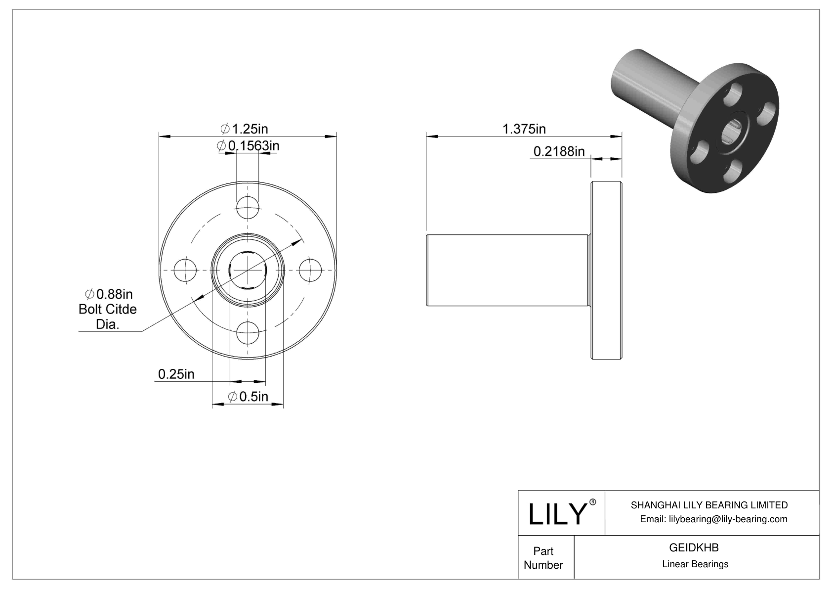 GEIDKHB Flange-Mounted Linear Ball Bearings cad drawing