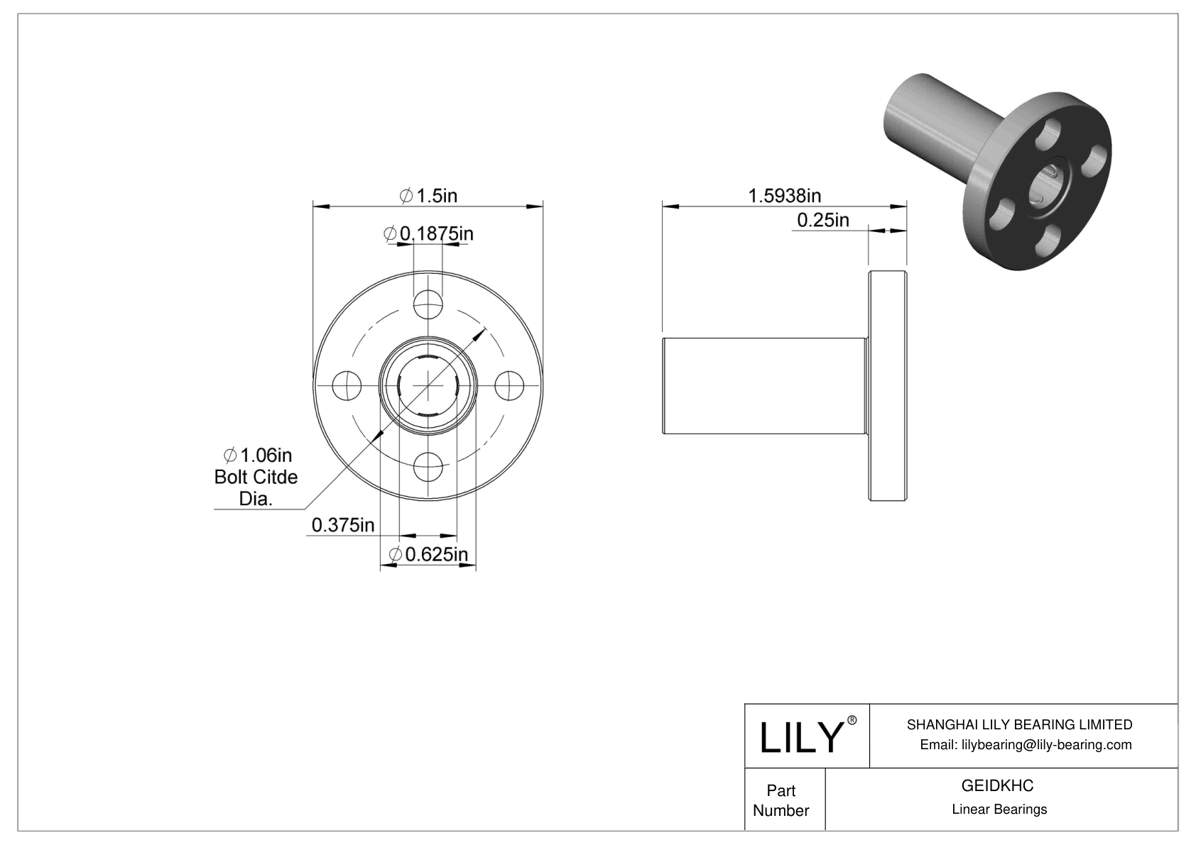 GEIDKHC Flange-Mounted Linear Ball Bearings cad drawing