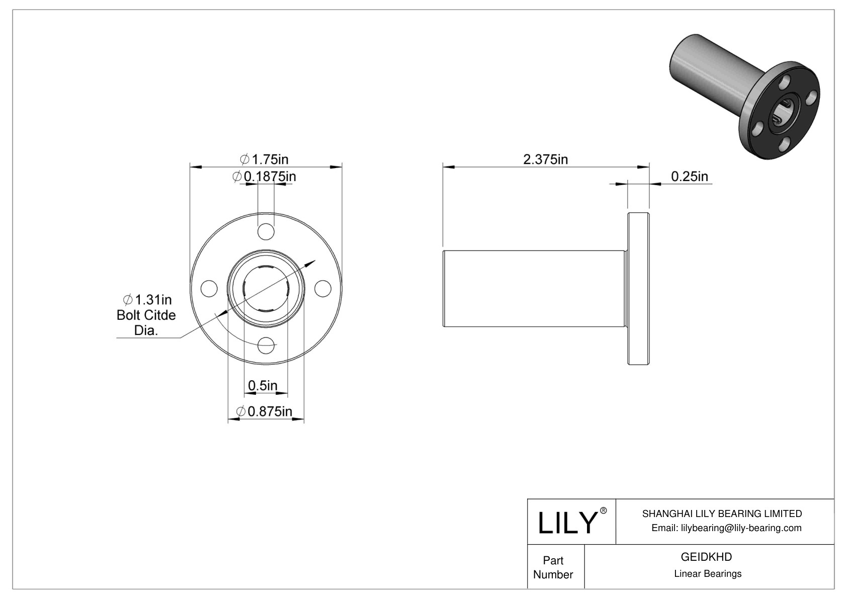 GEIDKHD Flange-Mounted Linear Ball Bearings cad drawing