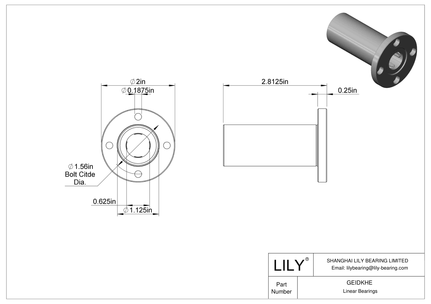 GEIDKHE Flange-Mounted Linear Ball Bearings cad drawing