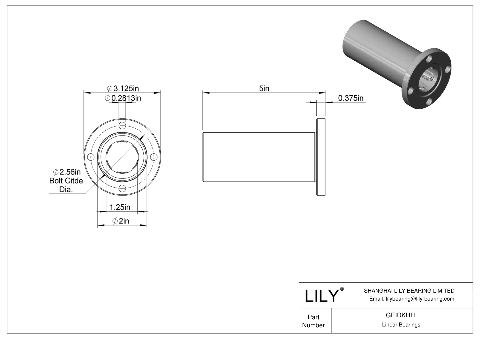 GEIDKHH Flange-Mounted Linear Ball Bearings cad drawing