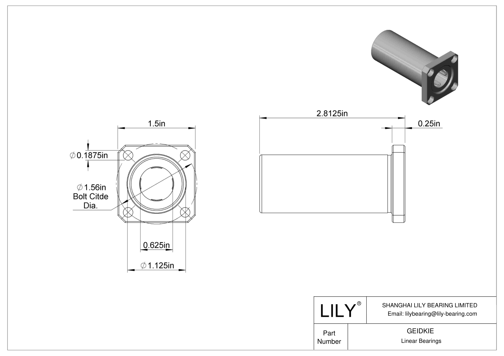 GEIDKIE Flange-Mounted Linear Ball Bearings cad drawing