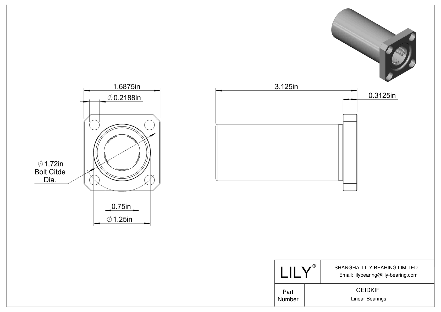 GEIDKIF Flange-Mounted Linear Ball Bearings cad drawing