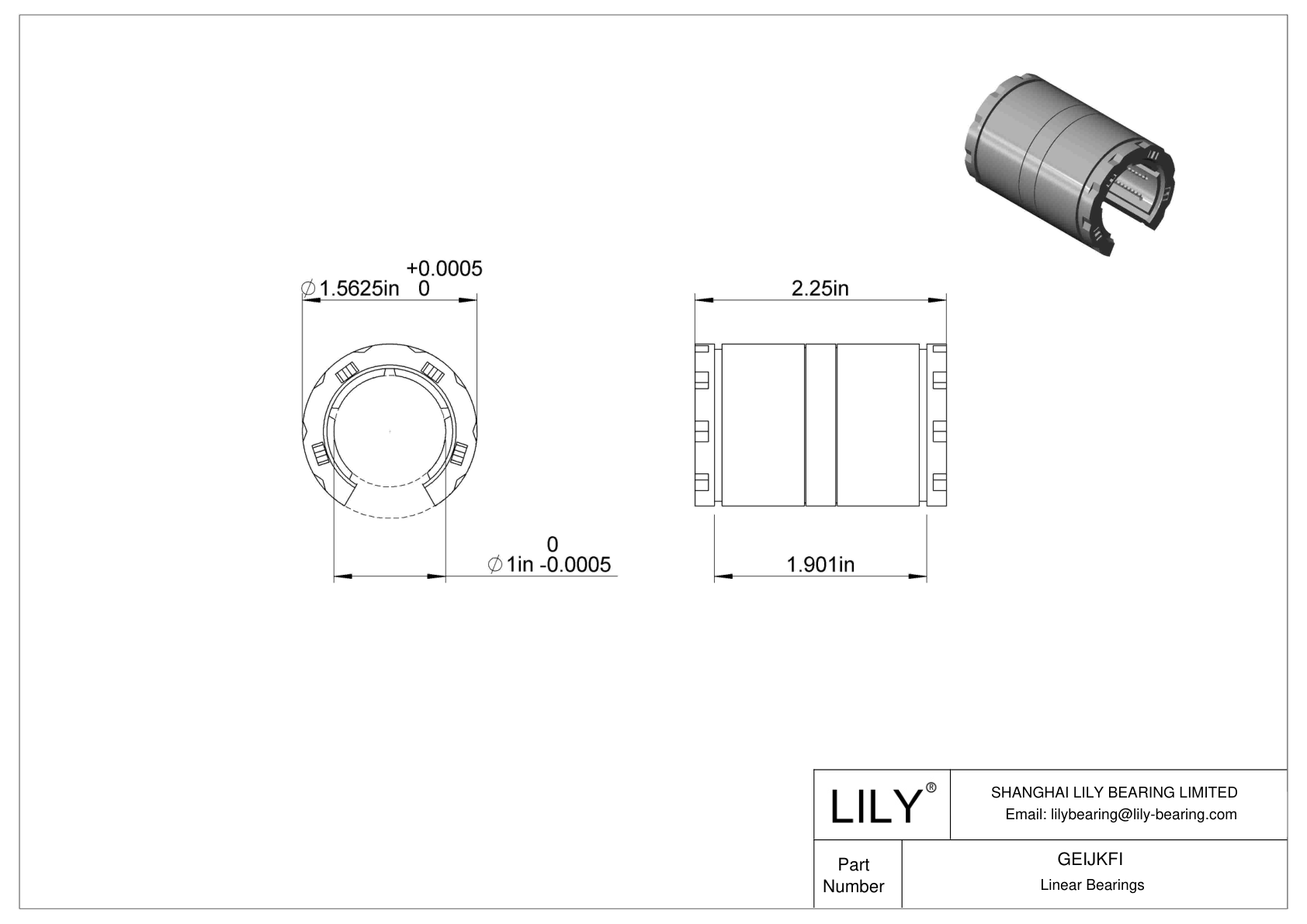 GEIJKFI High-Load Linear Ball Bearings for Support Rail Shafts cad drawing
