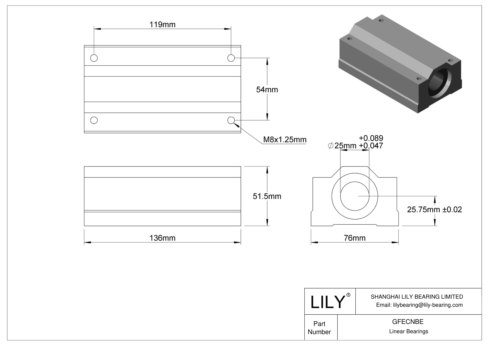 GFECNBE High-Load Mounted Linear Sleeve Bearings cad drawing