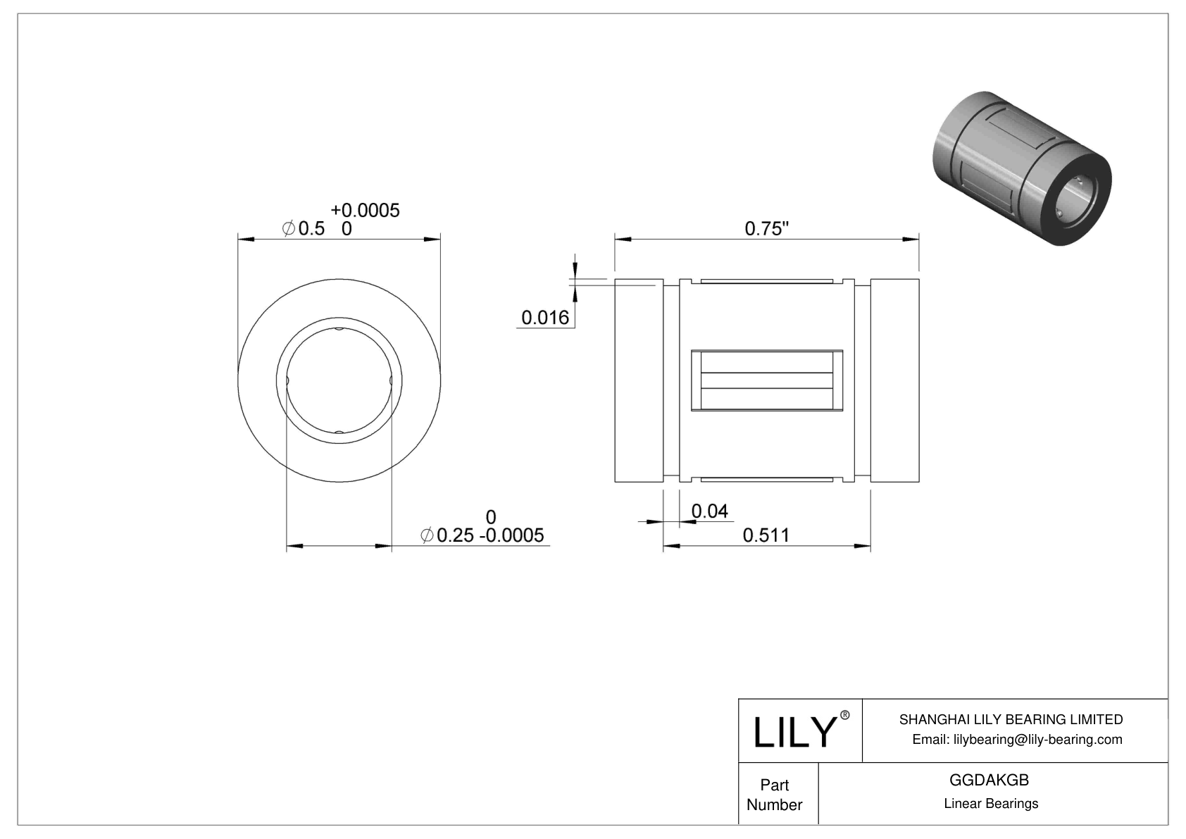 GGDAKGB Common Linear Ball Bearings cad drawing