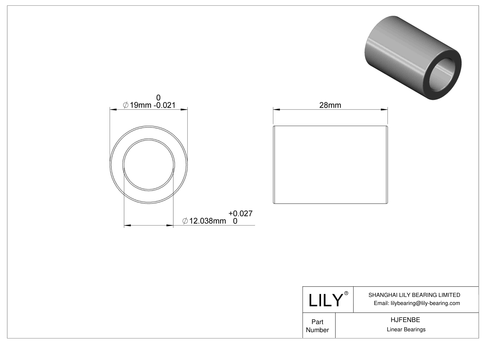 HJFENBE Ultra-Thin Linear Sleeve Bearings cad drawing