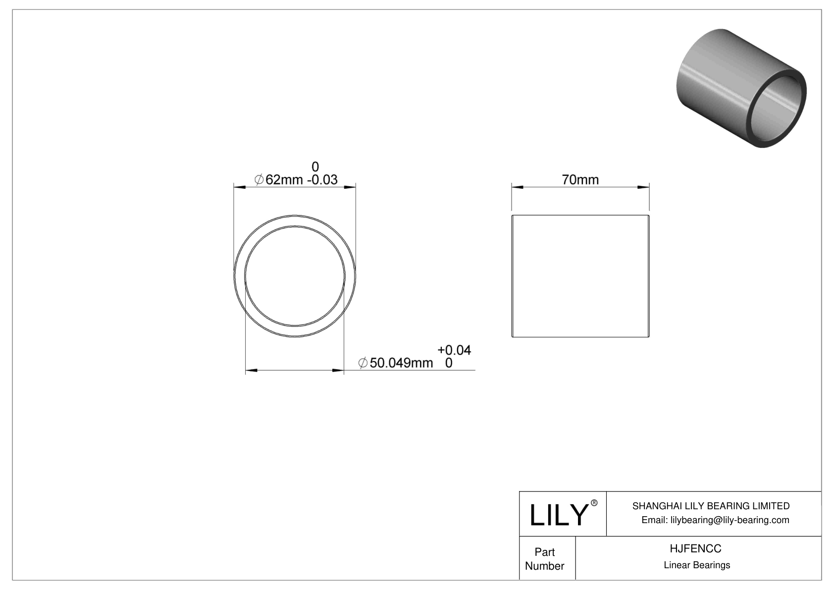 HJFENCC Ultra-Thin Linear Sleeve Bearings cad drawing