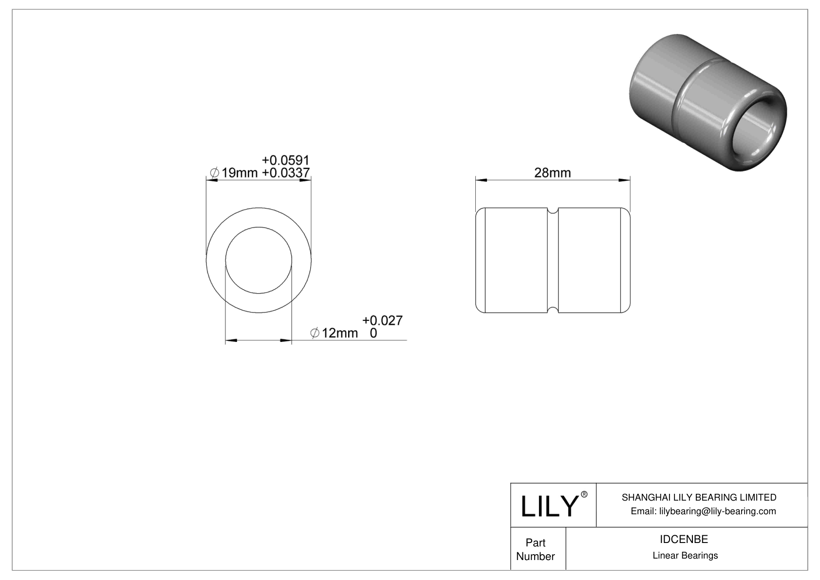 IDCENBE High-Speed Ultra-Thin Linear Sleeve Bearings cad drawing