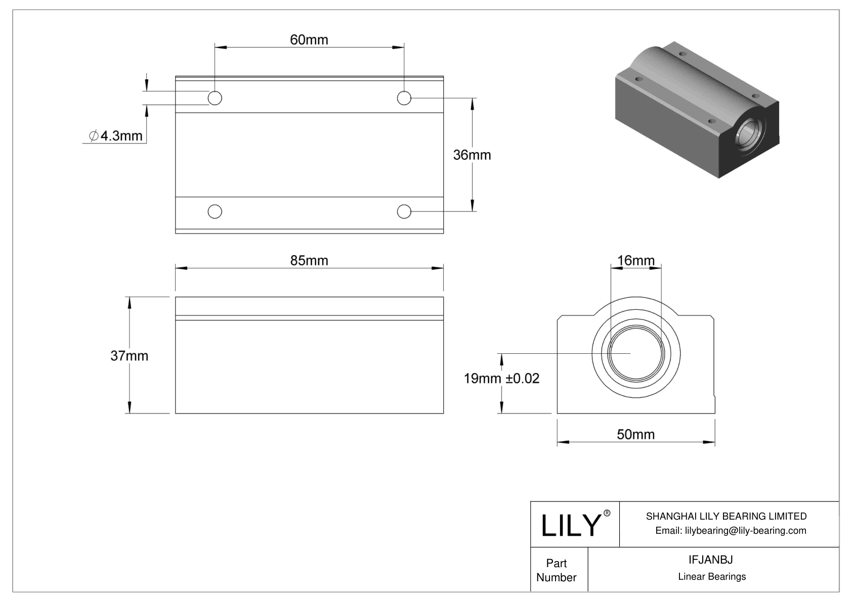 IFJANBJ High-Load Mounted Linear Ball Bearings cad drawing