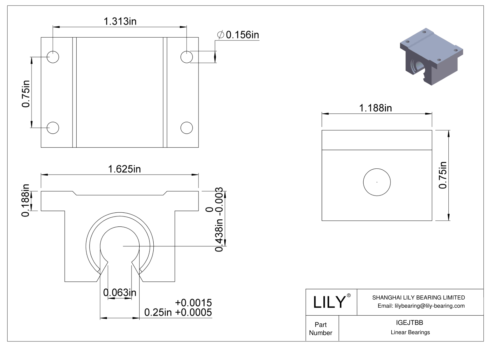 IGEJTBB Rodamientos lineales de manguito de montaje común para ejes de raíles de soporte cad drawing