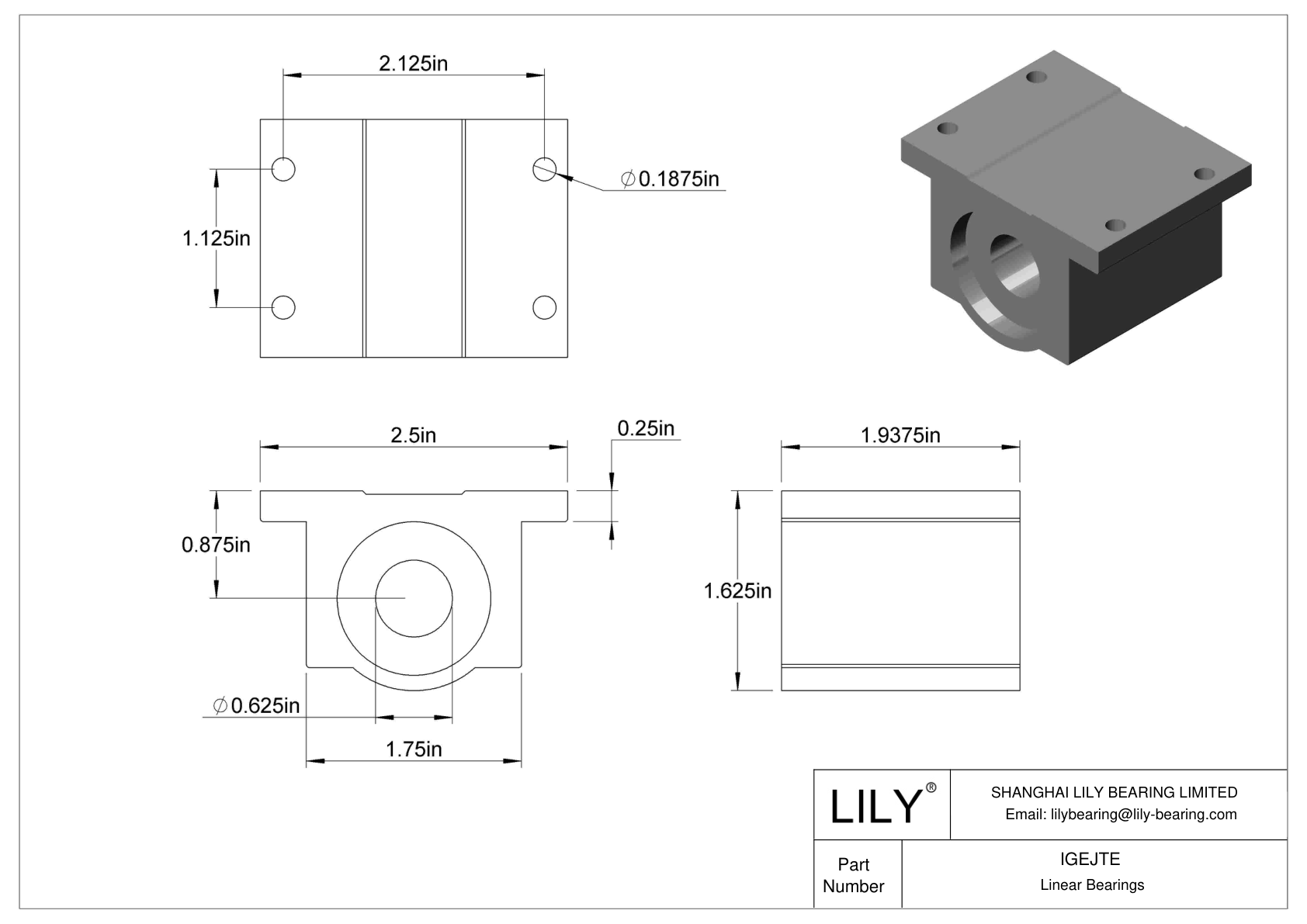 IGEJTE Common Mounted Linear Sleeve Bearings cad drawing