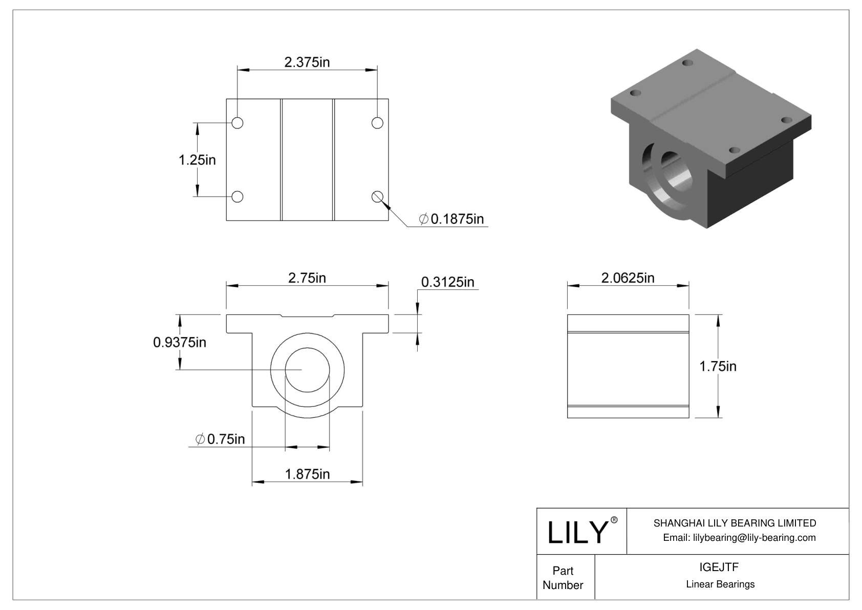 IGEJTF Common Mounted Linear Sleeve Bearings cad drawing