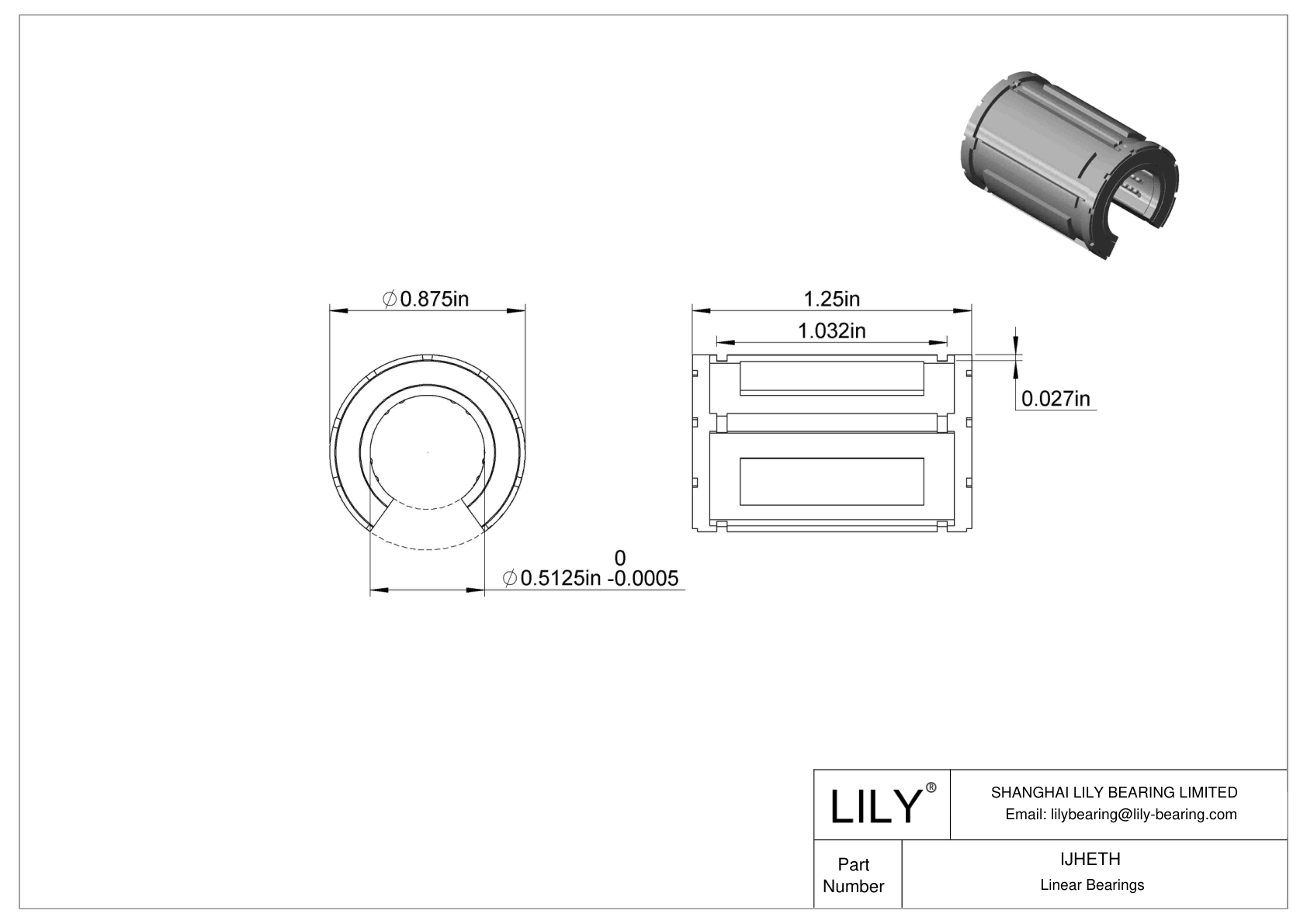 IJHETH Common Linear Ball Bearings for Support Rail Shafts cad drawing