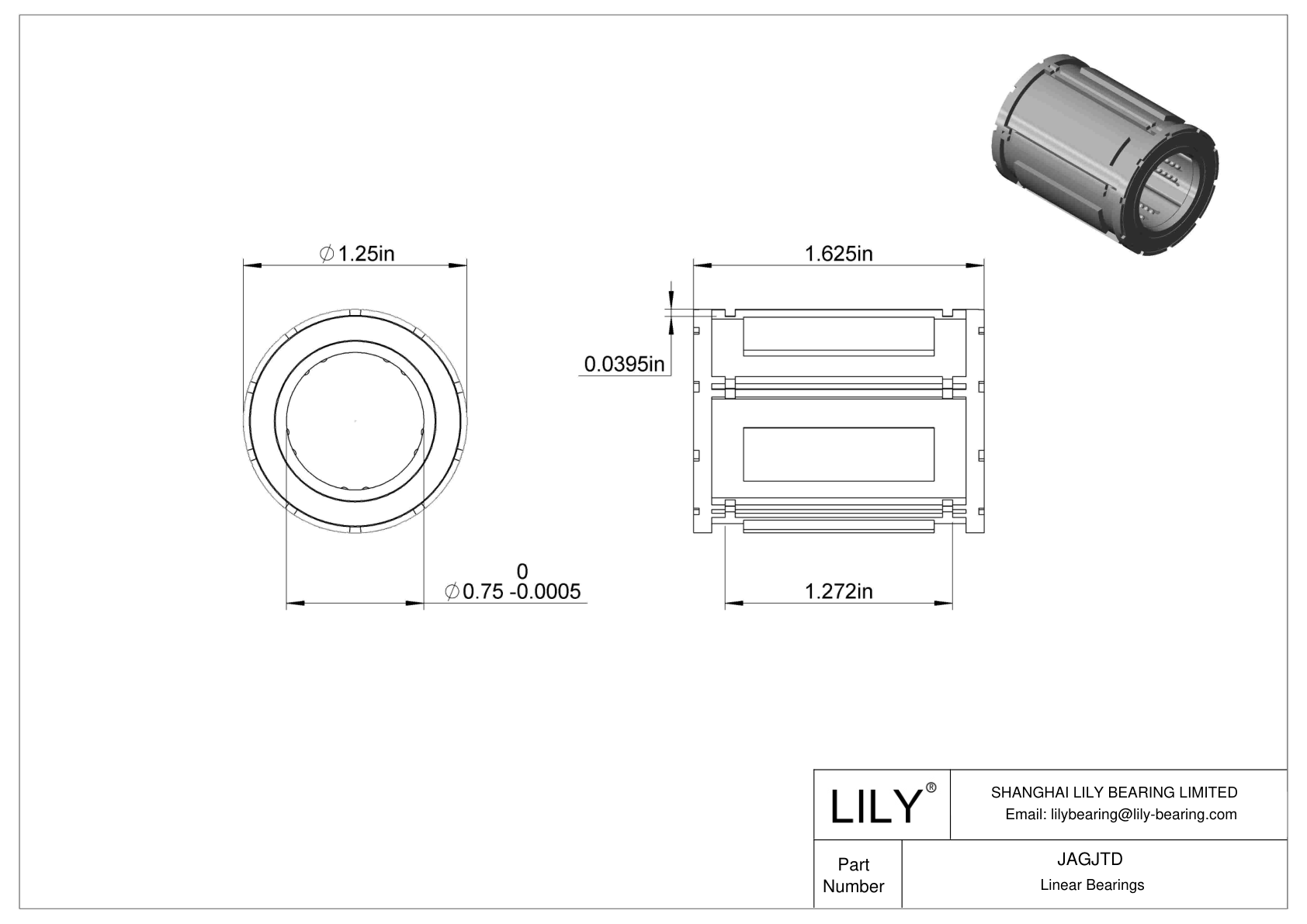 JAGJTD Common Linear Ball Bearings cad drawing