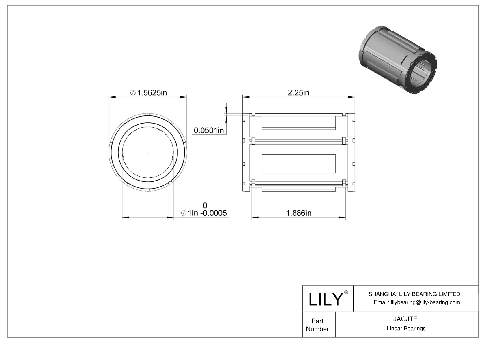 JAGJTE Common Linear Ball Bearings cad drawing