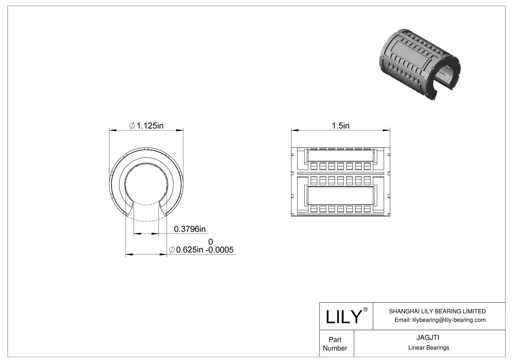 JAGJTI High-Load Linear Ball Bearings for Support Rail Shafts cad drawing