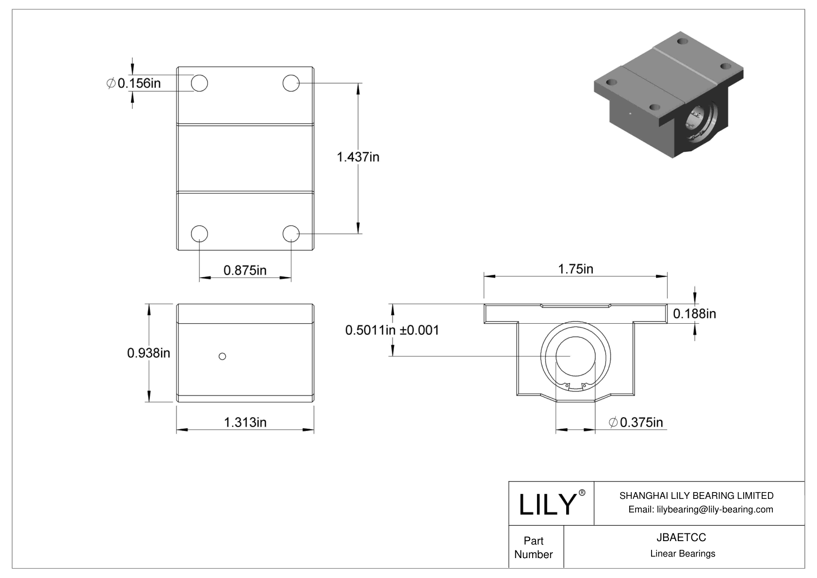 JBAETCC Corrosion-Resistant Mounted Linear Ball Bearings cad drawing