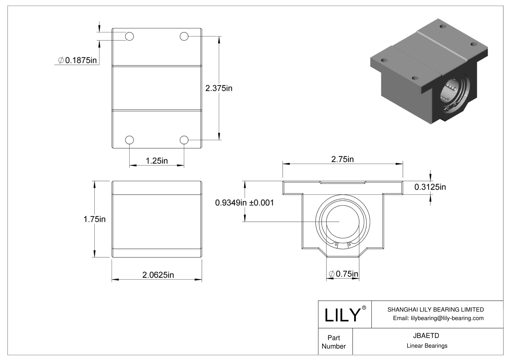 JBAETD 耐腐蚀带座直线球轴承 cad drawing